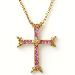 Armenian Cross Pink Sapphire Diamond Pendant