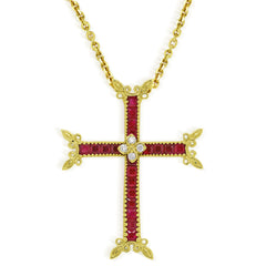 RUBY DIAMONDS 18K GOLD LARGE CROSS PENDANT