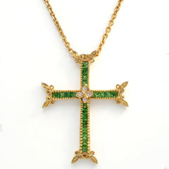Armenian Cross Tsavorite Diamond Large Pendant