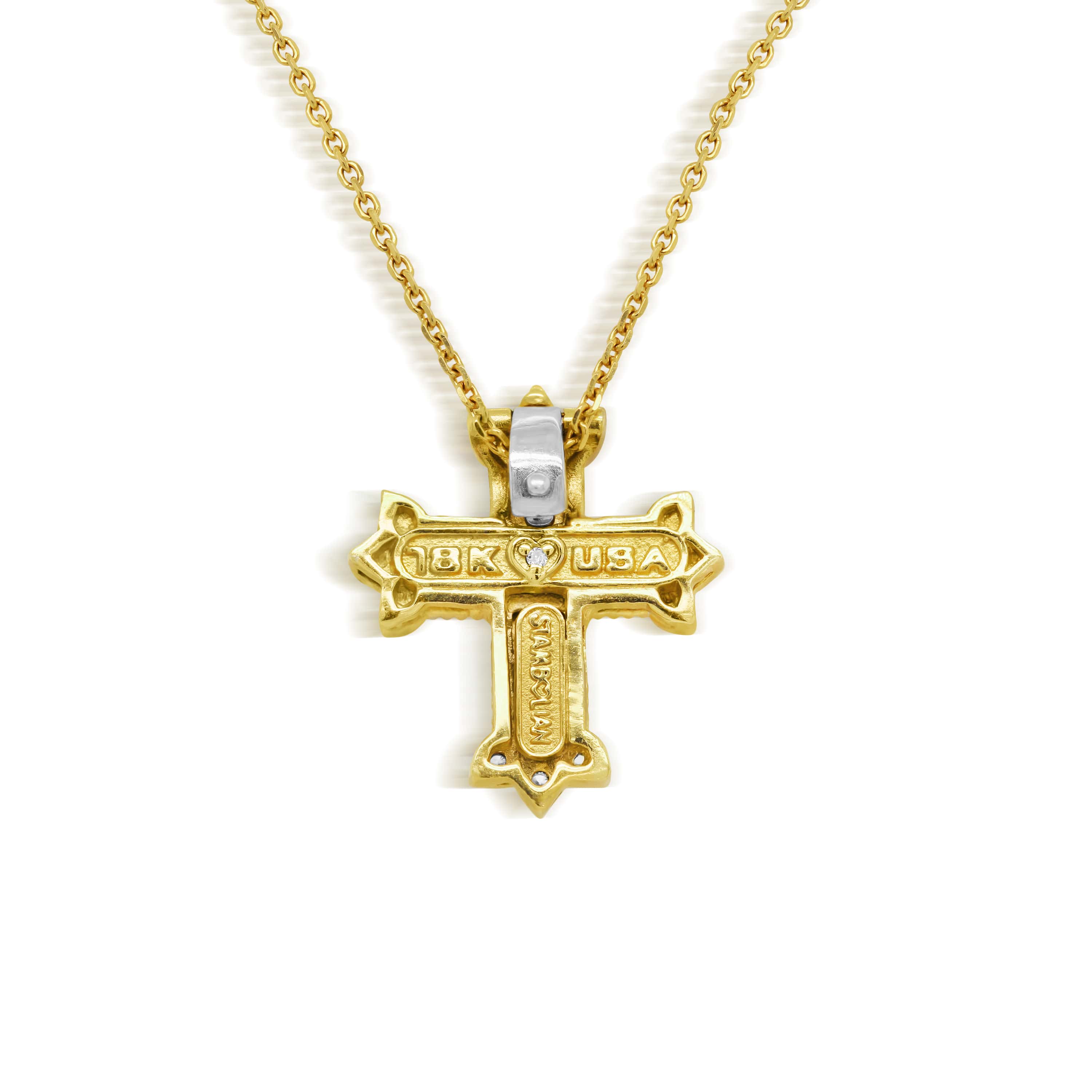 Stambolian 18K Gold Diamond Small Armenian Cross Pendant Front View