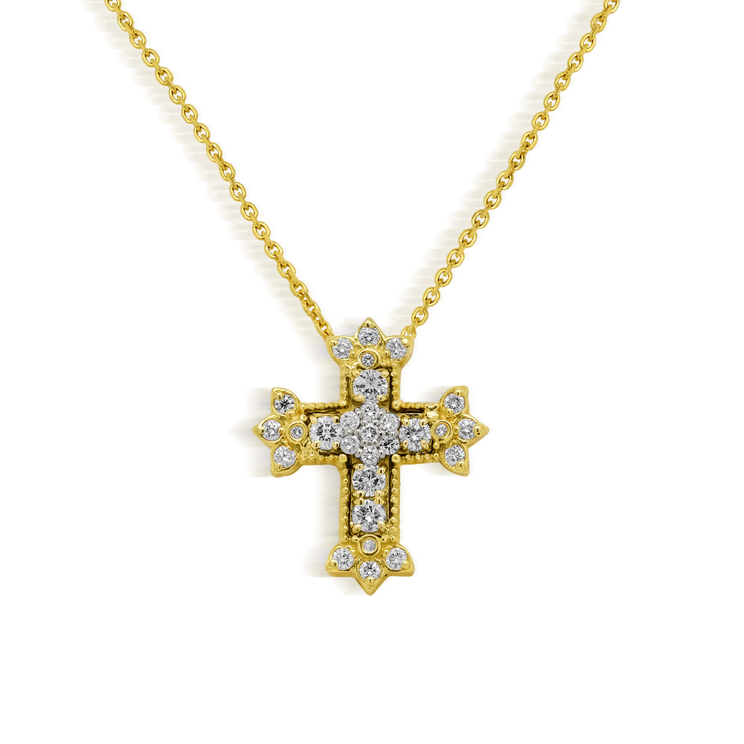 Stambolian 18K Gold Diamond Small Armenian Cross Pendant Front View