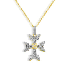 ARMENIAN CROSS 18K TWO-TONE GOLD DIAMONDS PENDANT