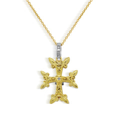 ARMENIAN CROSS 18K TWO-TONE GOLD DIAMONDS PENDANT
