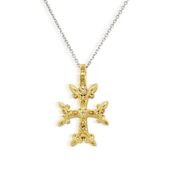 18K TWO-TONE GOLD DIAMONDS ARMENIAN CROSS PENDANT