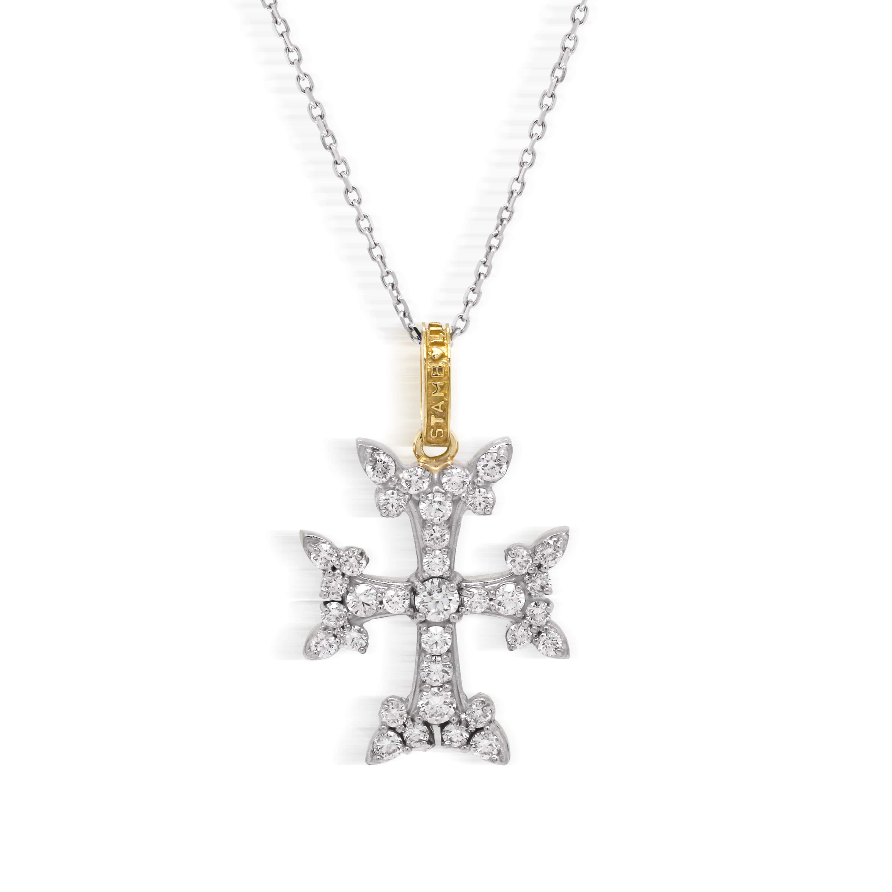 Stambolian 18K Two-Tone Gold Diamond Armenian Cross Pendant Front View