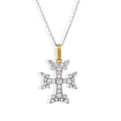 Stambolian 18K Two-Tone Gold Diamond Armenian Cross Pendant Front View