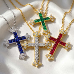 Armenian Cross Ruby Diamond Fleur De Lis Pendant
