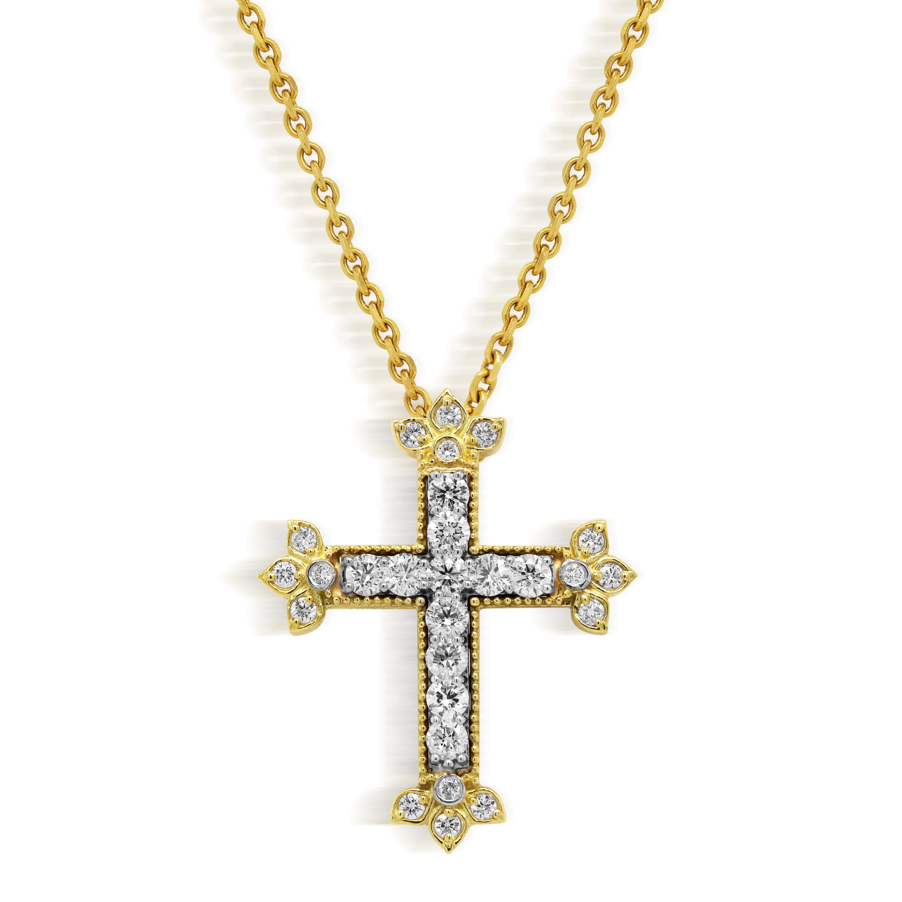 Stambolian 18K Gold Diamond Medium Armenian Cross Pendant Front View