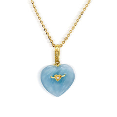 CANDY HEART SMALL AQUAMARINE 18K GOLD DIAMOND ENHANCER PENDANT - Stambolian | House of Jewels