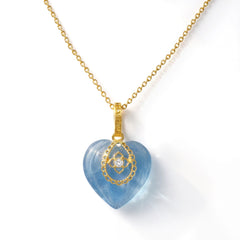 Candy Heart 18K Gold Aquamarine Diamond Small Pendant
