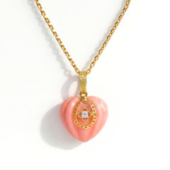 Candy Heart 18K Gold Pink Opal Diamond Small Pendant
