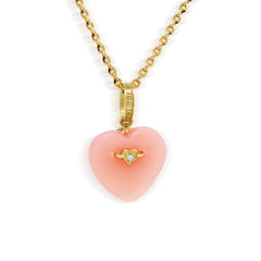 CANDY HEART SMALL PINK OPAL 18K GOLD DIAMOND ENHANCER PENDANT - Stambolian | House of Jewels