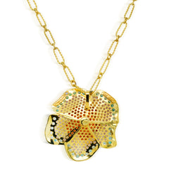 MULTI-COLOR STONE DIAMONDS 18K GOLD FLOWER PENDANT NECKLACE