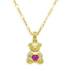 PINK SAPPHIRE DIAMONDS SMALL TEDDY BEAR CHARM PENDANT
