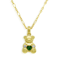 HEART SHAPE EMERALD DIAMONDS SMALL TEDDY BEAR CHARM PENDANT