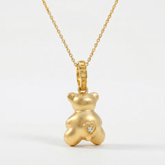 Teddy Bear Pink Sapphire Diamond Charm Pendant