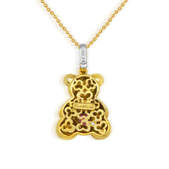 PINK SAPPHIRE DIAMONDS LARGE TEDDY BEAR CHARM PENDANT