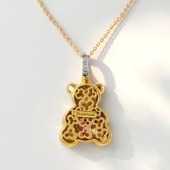 Teddy Bear Pink Sapphire Heart Pendant