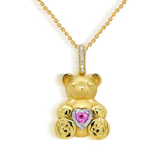 PINK SAPPHIRE DIAMONDS LARGE TEDDY BEAR CHARM PENDANT