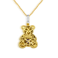 BLUE SAPPHIRE DIAMONDS LARGE TEDDY BEAR CHARM PENDANT