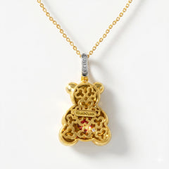 Teddy Bear Heart Ruby Diamond Enhancer Pendant