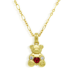 HEART SHAPE RUBY DIAMONDS SMALL TEDDY BEAR CHARM PENDANT