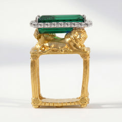 Two Kings Green Tourmaline Diamond Lion Ring