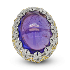 CABOCHON TANZANITE YELLOW SAPPHIRE DIAMONDS DOME RING