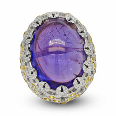 CABOCHON TANZANITE YELLOW SAPPHIRE DIAMONDS DOME RING