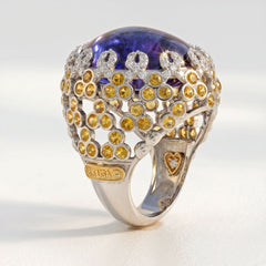 18K Gold Cabochon Tanzanite Yellow Sapphire Dome Ring