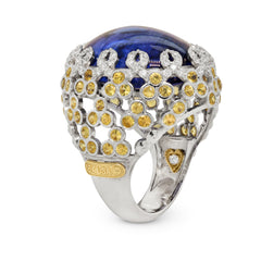 CABOCHON TANZANITE YELLOW SAPPHIRE DIAMONDS DOME RING