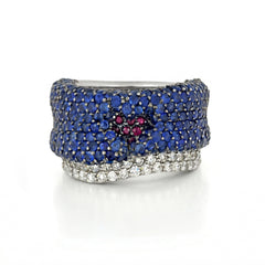 Stambolian Secret Love 18K White Gold Ring with Pavé Blue Sapphires and Hidden Ruby Heart