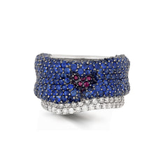 SECRET LOVE 18K WHITE GOLD BLUE SAPPHIRE RUBY DIAMONDS BAND RING