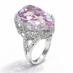Stambolian 18K White Gold Pear-Cut Kunzite and Diamond Ring Front View