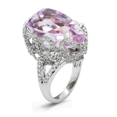 PEAR SHAPE KUNZITE AND DIAMONDS 18K WHITE GOLD RING