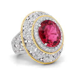 RUBELLITE AND DIAMONDS 18K GOLD RING
