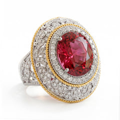 Oval Rubellite Two Tone Diamond Filigree Ring