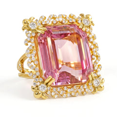 Emerald Cut Kunzite and Diamond Cocktail Ring