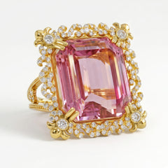 Emerald Cut Kunzite and Diamond Cocktail Ring