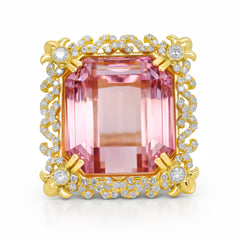 KUNZITE AND DIAMONDS 18K GOLD LARGE RING
