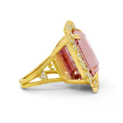 KUNZITE AND DIAMONDS 18K GOLD LARGE RING