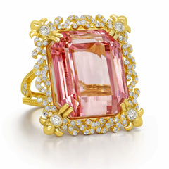 KUNZITE AND DIAMONDS 18K GOLD LARGE RING