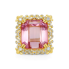 KUNZITE AND DIAMONDS 18K GOLD LARGE RING