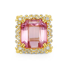 KUNZITE AND DIAMONDS 18K GOLD LARGE RING