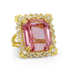 KUNZITE AND DIAMONDS 18K GOLD LARGE RING