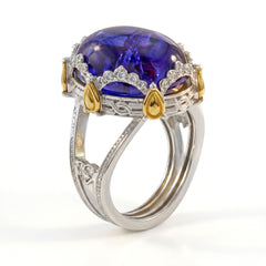 18K Two Tone Gold Diamond Cabochon Tanzanite Ring