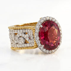 RUBELLITE 18K TWO-TONE GOLD DIAMONDS RING