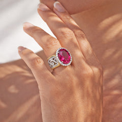 RUBELLITE 18K TWO-TONE GOLD DIAMONDS RING