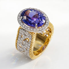 Tanzanite Two Tone Diamond Cocktail Ring