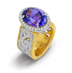 TANZANITE 18K TWO-TONE GOLD AND DIAMONDS RING
